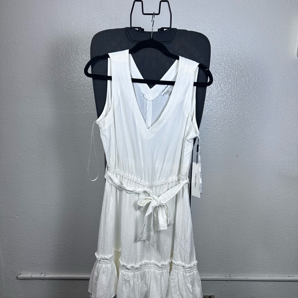Calvin Klein‎ White Ruffled Tie Front Sundress